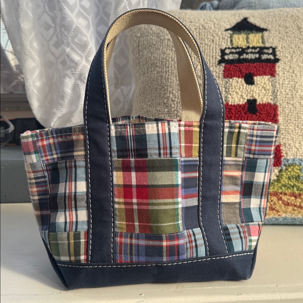 Vtg L.L. Bean Plaid Patchwork Mini Tote - Picture 2 of 5